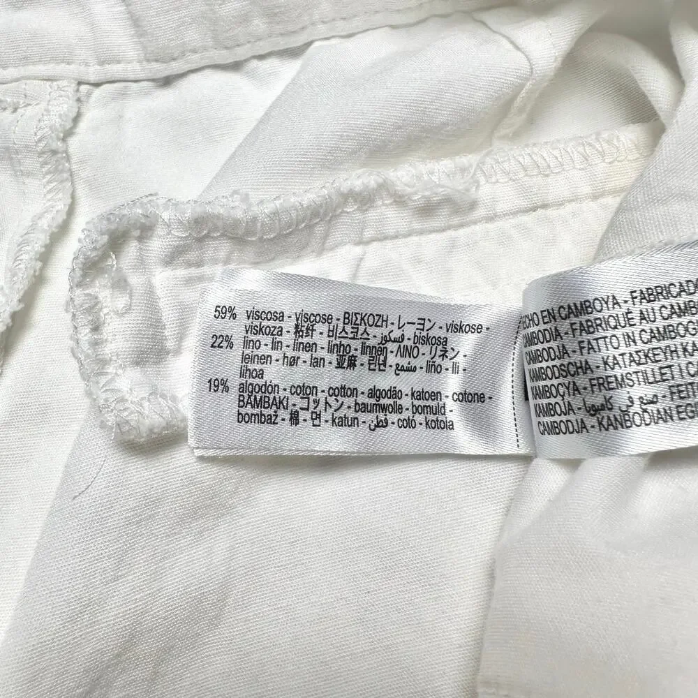 Zara | Women | White Linen Blend Pleated Summer Wide Leg Trousers | Medium